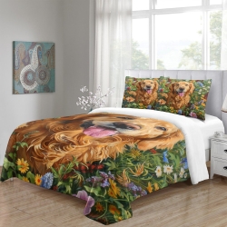 Golden Retriever Housse de Couette Imprimée 3D Douce 3 Pièces Literie Garçons Filles