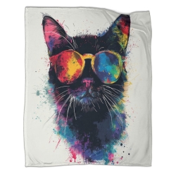 Chat Plaid en Polaire Imprimé 3D Couverture Douce Confortable pour Canapé Lit Bureau