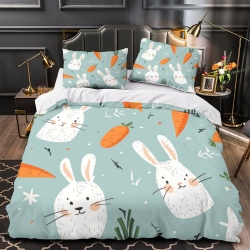 Lapin Housse de Couette Imprimée 3D Douce 3 Pièces Literie Garçons Filles