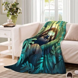 Paresseux Plaid en Polaire Imprimé 3D Couverture Douce Confortable pour Canapé Lit Bureau