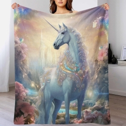 Licorne Plaid en Polaire Imprimé 3D Couverture Douce Confortable pour Canapé Lit Bureau