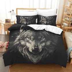 Loup Housse de Couette Imprimée 3D Douce 3 Pièces Literie Garçons Filles