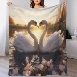 Cygne Plaid en Polaire Imprimé 3D Couverture Douce Confortable pour Canapé Lit Bureau