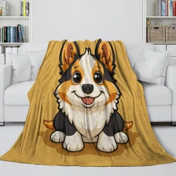 Corgi Plaid en Polaire Imprimé 3D Couverture Douce Confortable pour Canapé Lit Bureau