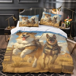 Corgi Housse de Couette Imprimée 3D Douce 3 Pièces Literie Garçons Filles