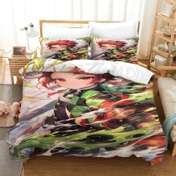 Demon Slayer: Kimetsu no Yaiba Funda Nórdica Impresa en 3D Suave 3 Piezas Ropa de Cama para Niños Niñas