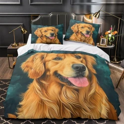 Golden Retriever Housse de Couette Imprimée 3D Douce 3 Pièces Literie Garçons Filles