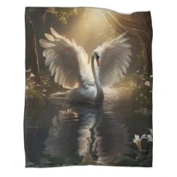Cygne Plaid en Polaire Imprimé 3D Couverture Douce Confortable pour Canapé Lit Bureau