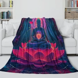 Bouddha Plaid en Polaire Imprimé 3D Couverture Douce Confortable pour Canapé Lit Bureau