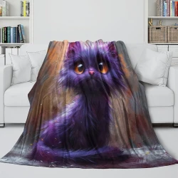 Cute Chat Plaid en Polaire Imprimé 3D Couverture Douce Confortable pour Canapé Lit Bureau