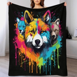 Loup Plaid en Polaire Imprimé 3D Couverture Douce Confortable pour Canapé Lit Bureau