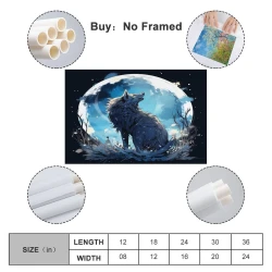 Loup Peinture sur toile sans cadre, impressions posters art mural pour déco maison chambre bureau