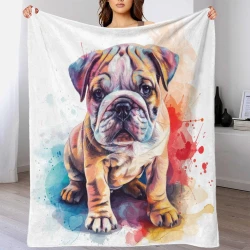 Cute Bouledogue Plaid en Polaire Imprimé 3D Couverture Douce Confortable pour Canapé Lit Bureau