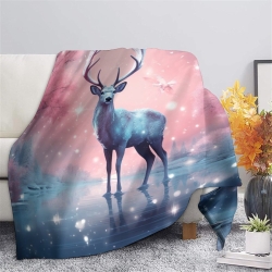 Renne Plaid en Polaire Imprimé 3D Couverture Douce Confortable pour Canapé Lit Bureau