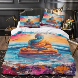 Bouddha Housse de Couette Imprimée 3D Douce 3 Pièces Literie Garçons Filles