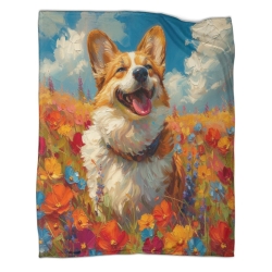 Corgi Plaid en Polaire Imprimé 3D Couverture Douce Confortable pour Canapé Lit Bureau