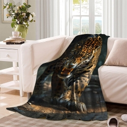 Léopard Plaid en Polaire Imprimé 3D Couverture Douce Confortable pour Canapé Lit Bureau