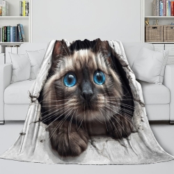 Siamese Chat Plaid en Polaire Imprimé 3D Couverture Douce Confortable pour Canapé Lit Bureau