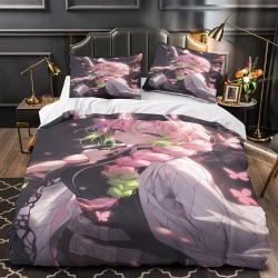 Tueur de démons: Demon Slayer Housse de Couette Imprimée 3D Douce 3 Pièces Literie Garçons Filles