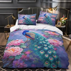 Pavo real Funda Nórdica Impresa en 3D Suave 3 Piezas Ropa de Cama para Niños Niñas