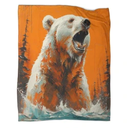 Ours polaire Plaid en Polaire Imprimé 3D Couverture Douce Confortable pour Canapé Lit Bureau