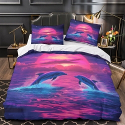 Dauphin Housse de Couette Imprimée 3D Douce 3 Pièces Literie Garçons Filles