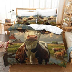 Vache Housse de Couette Imprimée 3D Douce 3 Pièces Literie Garçons Filles
