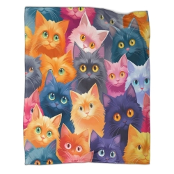 Chat Plaid en Polaire Imprimé 3D Couverture Douce Confortable pour Canapé Lit Bureau
