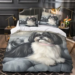 Shih Tzu Housse de Couette Imprimée 3D Douce 3 Pièces Literie Garçons Filles