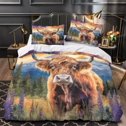 Vache des Highlands Housse de Couette Imprimée 3D Douce 3 Pièces Literie Garçons Filles