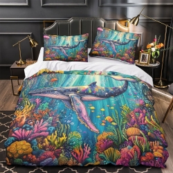 Baleine Housse de Couette Imprimée 3D Douce 3 Pièces Literie Garçons Filles
