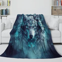 Loup Plaid en Polaire Imprimé 3D Couverture Douce Confortable pour Canapé Lit Bureau