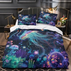 Méduse Housse de Couette Imprimée 3D Douce 3 Pièces Literie Garçons Filles