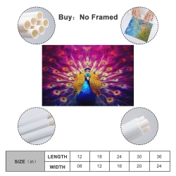 Paon Peinture sur toile sans cadre, impressions posters art mural pour déco maison chambre bureau