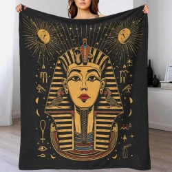 Pharaon égyptien Plaid en Polaire Imprimé 3D Couverture Douce Confortable pour Canapé Lit Bureau