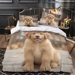 Golden Retriever Housse de Couette Imprimée 3D Douce 3 Pièces Literie Garçons Filles