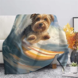 Yorkshire Terrier Plaid en Polaire Imprimé 3D Couverture Douce Confortable pour Canapé Lit Bureau