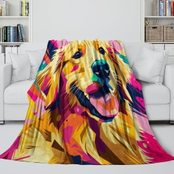 Golden Retriever Plaid en Polaire Imprimé 3D Couverture Douce Confortable pour Canapé Lit Bureau