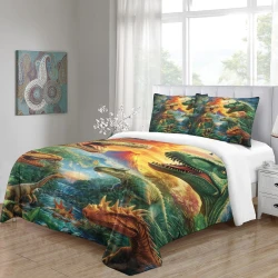 Dinosaure Housse de Couette Imprimée 3D Douce 3 Pièces Literie Garçons Filles