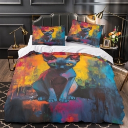 Chat sphynx Housse de Couette Imprimée 3D Douce 3 Pièces Literie Garçons Filles