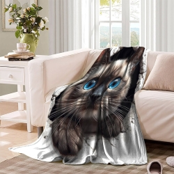 Siamese Chat Plaid en Polaire Imprimé 3D Couverture Douce Confortable pour Canapé Lit Bureau