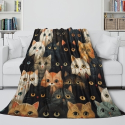 Cute Chat Plaid en Polaire Imprimé 3D Couverture Douce Confortable pour Canapé Lit Bureau