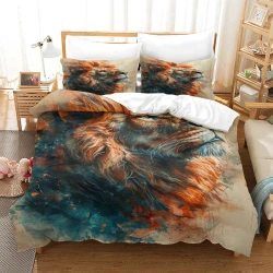 Lion Housse de Couette Imprimée 3D Douce 3 Pièces Literie Garçons Filles