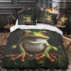 Grenouille Housse de Couette Imprimée 3D Douce 3 Pièces Literie Garçons Filles