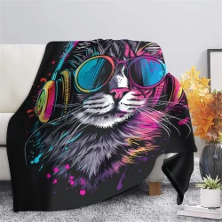 Gato Manta de Forro Polar Impresa en 3D Suave y Acogedora para Sofá Cama Oficina