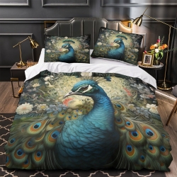 Paon Housse de Couette Imprimée 3D Douce 3 Pièces Literie Garçons Filles