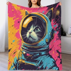Chat Plaid en Polaire Imprimé 3D Couverture Douce Confortable pour Canapé Lit Bureau