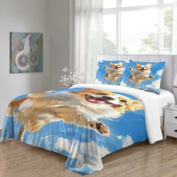 Corgi Housse de Couette Imprimée 3D Douce 3 Pièces Literie Garçons Filles