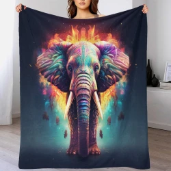 Éléphant Plaid en Polaire Imprimé 3D Couverture Douce Confortable pour Canapé Lit Bureau
