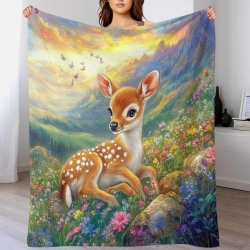 Cerf sika Plaid en Polaire Imprimé 3D Couverture Douce Confortable pour Canapé Lit Bureau